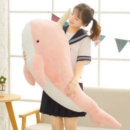 Dolls Narwhal Plush Toy Lovely Unicorn Whale Doll Soft Stuffed Fish Blue Whale With horn pillow Christmas Gift