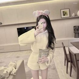 Women's Sleepwear 2024 Cute Bear Hooded Pajamas Fall And Winter Explosion Plush Long-Sleeved Shorts Can Be Worn Outside The Home Suit 451