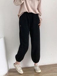 Women's Pants Elastic Waist Casual Capri Joggers Woman 2024 Autumn Solid Cotton Blend Loose Sporty Sweat Trousers Draw String