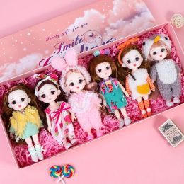 Dolls BJD Doll 13 Movable Joints 3D Eyes 6/piece Set of 16CM Fashion Cute Makeup Gift Box Doll Set Girl Boy Toy Best Gift for Children