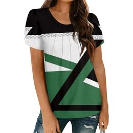 Women's T Shirts Fashion Summer Pleated Round Neck Short Sleeve Loose Geometric Printed T-Shirt Top Official Store Ropa De Mujer Y2k