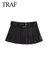 Women's Shorts 2024 Spring Skirt Chic Elegant A-Line Wide Pleated Culottes Mid-Rise Versatile Metal Buckle Belt Female Y2K