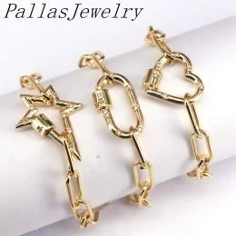 Strands 5Pcs Fashion Cz screw clasp charm bracelet, heart / star/ oval shape cz charm link chain adjustable bracelet