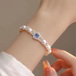 Strands 2024 New Design Aquamaro Pearl S925 Sterling Silver Bracelet Niche Personalised Gift Light Luxury Women's Highend Jewellery