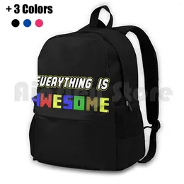 Backpack Everything Is Awesome! Outdoor Hiking Waterproof Camping Travel The Movie Emmet Bricks Blocks Movies Awesome