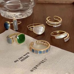 Bands 2023 Trendy Retro Geometric Colourful Drip Glaze Open Rings for Women Adjustable Exquisite Gold Colour Finger Rings Jewellery Gifts