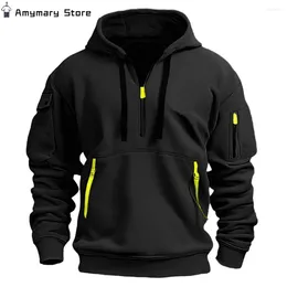 Men's Hoodies Vintage Hooded Sweater Harajuku Solid Colour Long Sleeve Multi-pocket Zipper Pullover Sports Loose Casual Jacket Coat