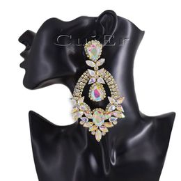 CuiEr 4 5 Gold Crystal AB Statement Earrings Drag Queen Pageant Fashion Women Jewellery for wedding bridal Rhinestones 220720274B