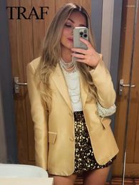 Women's Suits Spring Fashion Woman Blazer Gold Turn-Down Collar Long Sleeves Pockets Buttons Suit Commute Office Lady Female Coat