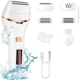 Shavers Electric Lady Shaver & Rechargeable Foot File Hard Skin Remover Pedicure Tools Wet & Dry Use Painless Electric Razor for Women