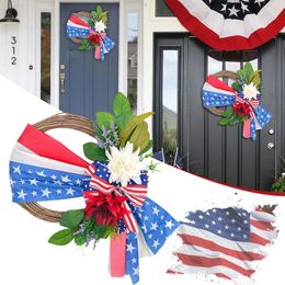 Decorative Flowers Outdoor Christmas Decorations 17.7 Inch Patriotic Red White Blue Wreath For Front Door Forth Of July Lamb Ears Leaves