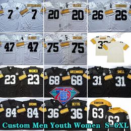 Custom 75th Throwback 75 Joe Greene 1969 Football Jerseys 47 Mel Blount 58 Jack Lambert 43 Troy Polamalu 32 Franco Harris 7 Ben Roethlisberger 84 Antonio Brown Jack Ham