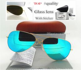 Top Quality Glass Lens Pilot Classic Sunglasses Men Women Brand Designer Plant UV400 Mirror 58MM 62MM Brown Case storage Box Stick2245376