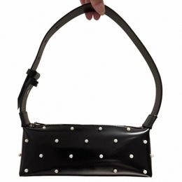 women Vintage Armpit Bag PU Leather Simple Tote Handbag Adjustable Strap Pearl Underarm Handbag Female Daily Dating Bag P5lL#