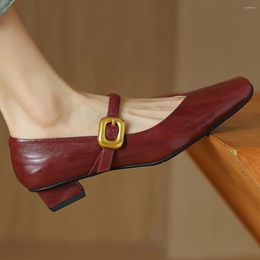 Casual Shoes 2024 Spring Women's Sheepskin Mary Jane Flats Square Toe Metal Buckle High Quality Soft Comfortable Elegant Ladies Slim Shoe