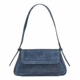 women's Gold Sier Patent Leather Shoulder Bag Brand Design Ladies Simple Underarm Bag Denim Blue Armpit Bag Evening Clutches Z0Oh#