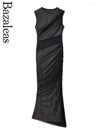 Casual Dresses 2024 Bazaleas Store Mesh Patchwork Lady Dress Asymmetrical Sleeveless Tank Long Black One Piece Official