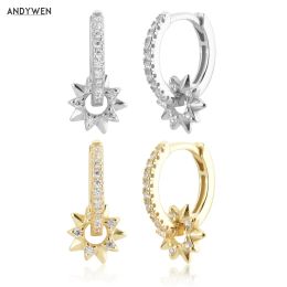 Earrings ANDYWEN 925 Sterling Silver Gold 8.5mm Circle Drop Earring Star Circle Charm Women Luxury Jewelry Clips Fashion Fine Jewelry