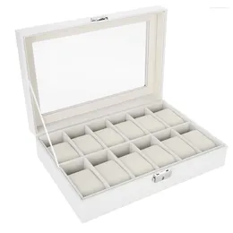 Watch Boxes Display Case 12 Grids PU Leather Holder Wristwatch Jewelry Gift Storage Box Organizer