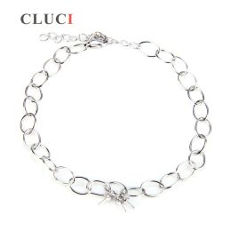 Strands CLUCI Silver 925 Simple Lobster Clasp Bracelet for Women Pearl Charms Bracelet Mounting Jewellery SB035SB