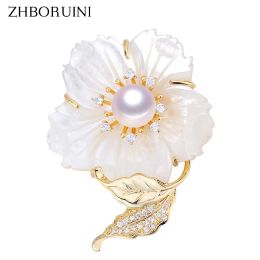 Jewelry ZHBORUINI Fine Jewelry Natural Freshwater Pearl Brooch Shell Flower Brooch Pins Natural Seashell Pearl Jewelry Women Corsage