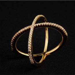 New Design X shape Cross Ring for Women 925 Sterling Silver Diamond Statement Infinite Ring with Micro Paved Trendy Jewelry228l