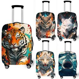 Accessories Paint Splatter Tiger Wolf Owl Shark Print Luggage Cover for Travel Watercolour Suitcase Cover Antidust Trolley Protective Cover