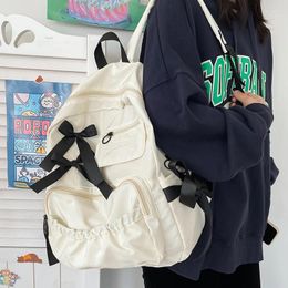 School Bags Fashion Nylon Backpack Women Bow Large Pocket Shoulder Bag For Teenager Girls Backapck Female