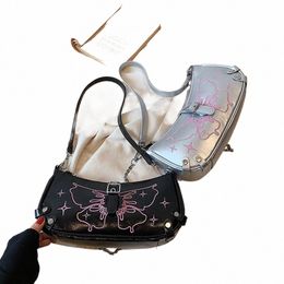 fi Women PU Shoulder Bag Y2K Butterfly Underarm Bag Spicy Girl Simple Clutch Bag Female Commuter Handbag Travel Sling Z0Xp#