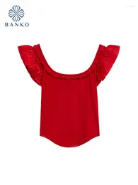 Women's T Shirts Harajuku Red Beach Tees Slim Short Sleeved T-Shirts Women Clothing Streetwear Gyaru Clubwear O-Neck Crop Top Spring Summer