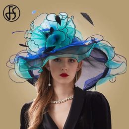 FS Organza Fascinators Hat For Women Ladies Wide Brim Sun Hats Flowers Elegant Wedding Bride Church Party Fedoras 240401