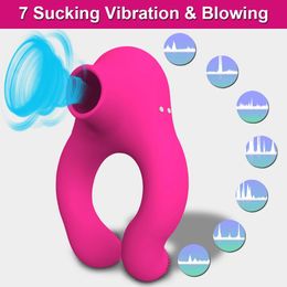 Cock Rings Sucking Vibrator Penis Ring Ejaculation Delay Clit Sucker Clitoral Stimulation Cockring Sex Toys for Men Couple 240409