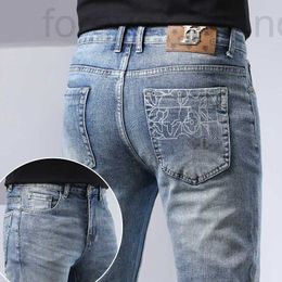 Men's Jeans designer Summer New European Fashion Brand with Big Bull Style Slim Fit and Small Feet Thin Long Pants B7NR