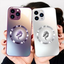 Dragon Head Rose Purple Gradient Silvery for Iphone 15 14 13 12 11 Pro Max 15 Plus Tempered glass phone case