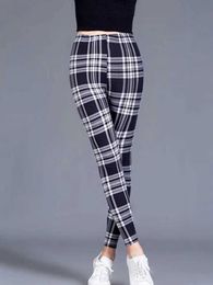 Calças femininas Capris Cuhakci Play Princing Leggings Leggings Sexy Fitness Sexy Leggins Grid Flor Stripe Troushers Alta cintura Lápis de lápis Y240422