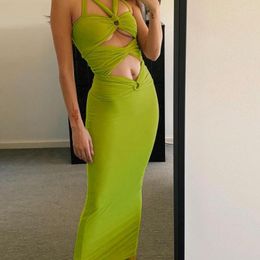 Casual Dresses Waist-Baring Slim-Fit Avocado Green Halter Dress
