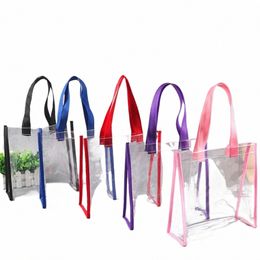 pvc Clear Tote Bag New Transparent Large Capacity Jelly Bag Plastic Gift Bag Cosmetics Shop a5X7#