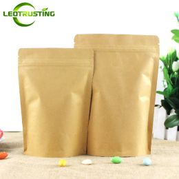Bags 50PCS Stand up Kraft Paper+Foil Inlay Zipper Storage Bag High Barrier Powder Nuts Coffee Tea Spice Candy Heat Sealing Pouches