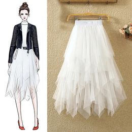 Tulle Skirts 2024 Fashion Elastic High Waist Mesh Tutu Maxi Pleated Long Midi Womens Skirt 240419