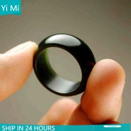 Rings Natural Hetian Jade Black Sapphire Thin Ring Men and Women Mens Ring Women Jewelry Jade Ring