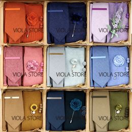 Viola Design 5PCS Gift Box Solid Cotton Sock Tie Sets Clip Pin Cufflinks Hanky Colourful Men Wedding Party Daily Cravat Accessory 240412