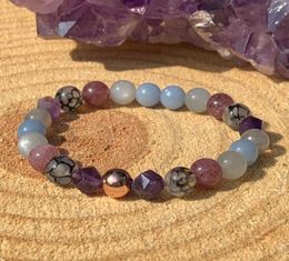 MG1458 Strand Gray Moonstone Bracelet Amethyst Angelite Gemstone Mixed Bracelet Web Agate Lepidolite Beaded Wrist Mala Bracelets4380200