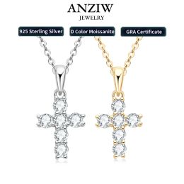 Necklaces Anziw Classic Charm Cross Pendant Necklace 925 Sterling Silver Moissanite with Certificate for Women Men Gifts Collar Jewelry