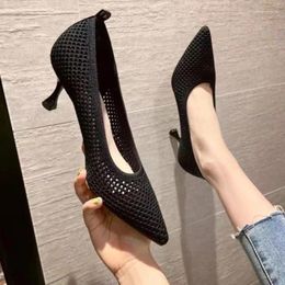 Dress Shoes Comemore 5cm Pointed High Heels Shallow Mouth Fine Heel Breathable Mesh 2024 Spring Summer Women's Pumps Shoe