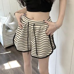 Women's Shorts Korean Fashion Casual Black White Stripe Summer Elastic High Waist Loose Homewear Pants Running Cycling Drawstring