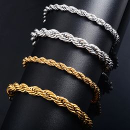 Men Stainless Steel Rope Chain Bracelet for Women Hand Bangle GoldSilver Colour Foot Ankle Anklet Jewellery Accessories DIY Gift 240417