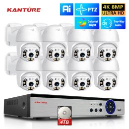 Lens 8CH 4K Poe Camera System H.265 8MP AI Human Detected 5MP Auto Tracking Ptz Camera Outdoor Two Way Audio Video Surveillance Kit