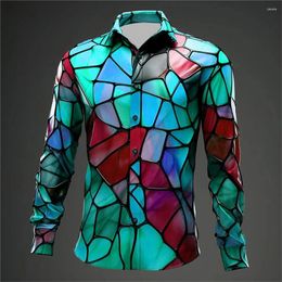 Men's Casual Shirts Long Sleeved Abstract Shirt For Men Colourful Art Fashion Party Designer Comfortable Clothing 2024