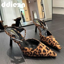 Dress Shoes Leopard Slippers Women Slides Sandals Female Footwear Slingbacks Mules Ladies High Heels 2024 Pumps