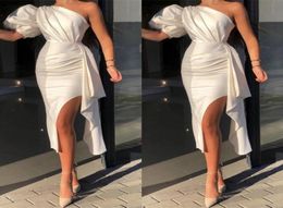 Cheap Sexy Cocktail Party Dresses One Shoulder Knee Length Side Slit Satin Short Prom Dresses Graduation Gowns vestidos de fiesta 3105117